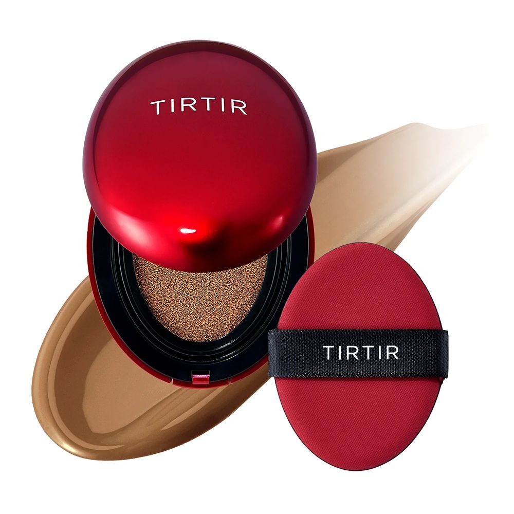 Contenitore rosso aperto con spugna e colore trucco. Marchio TIR TIR.