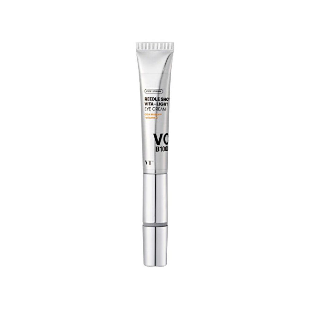 VT Cosmetics Reedle Shot Vita-Light Eye Cream in tubo argentato con applicatore.
