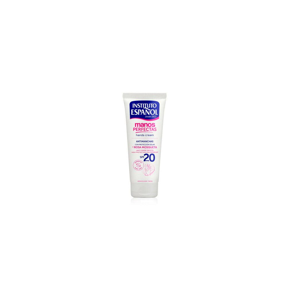 Tubo bianco Instituto Español, Manos Perfectas, SPF 20. Crema mani.