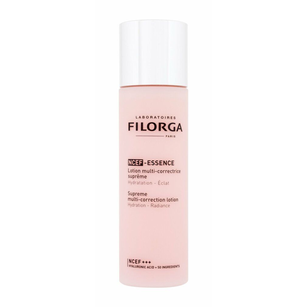 Flacone rosa con tappo bianco. Scritta: Filorga NCEF-Essence. Supreme Multi-Correction Lotion.