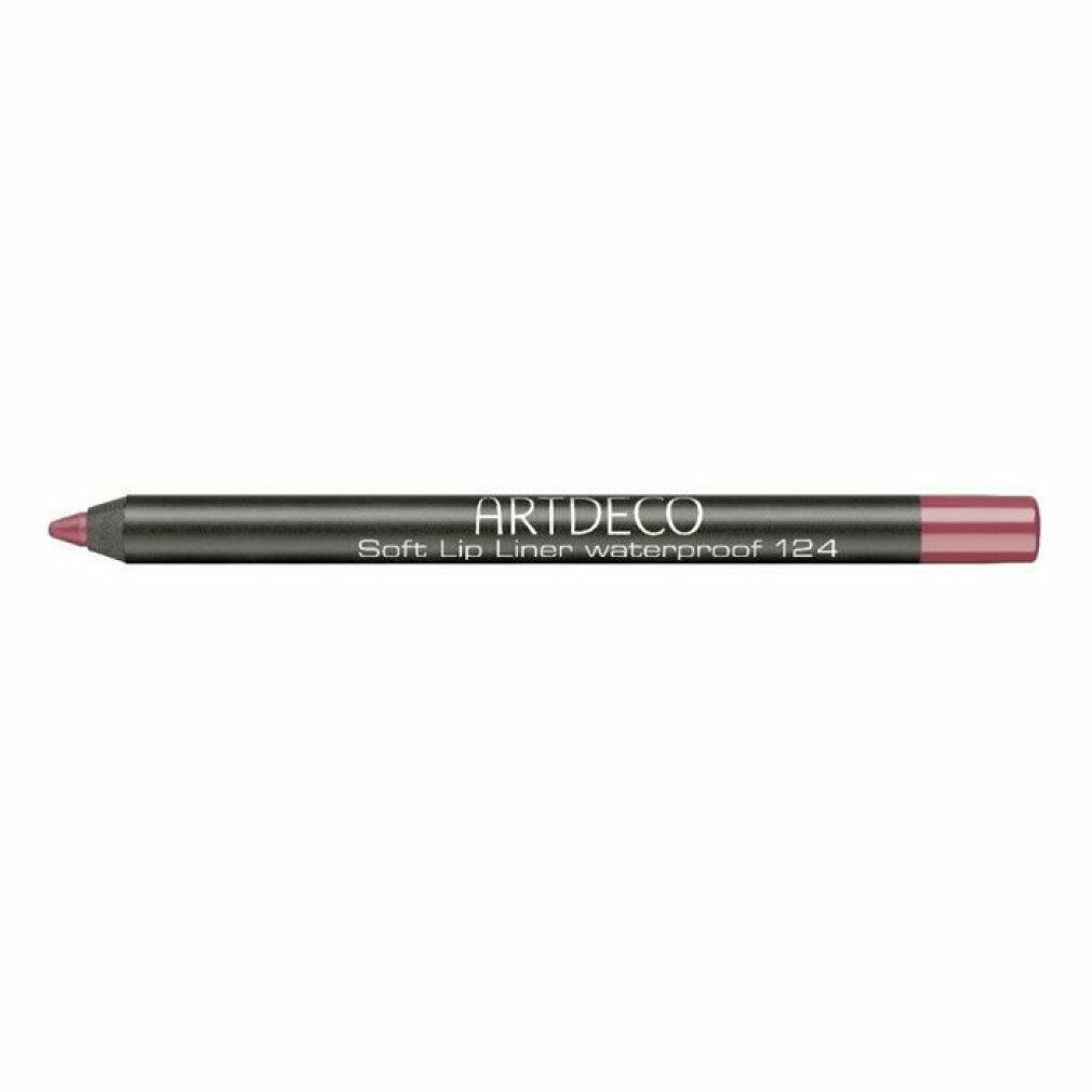 Matita labbra grigio scuro con estremità rosa. Scritta: ARTDECO, Soft Lip Liner waterproof 124.