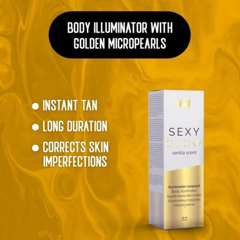 Grafica per la crema corpo intt Sexy Glow con microperle dorate.