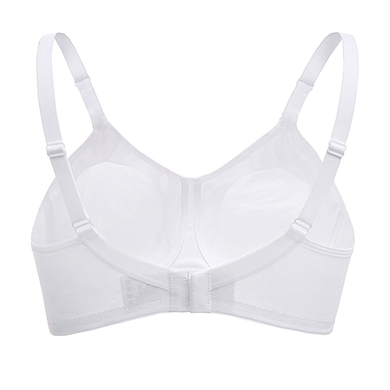 Reggiseno allattamento bianco in cotone, coppa C preformata. Vista posteriore con chiusura.