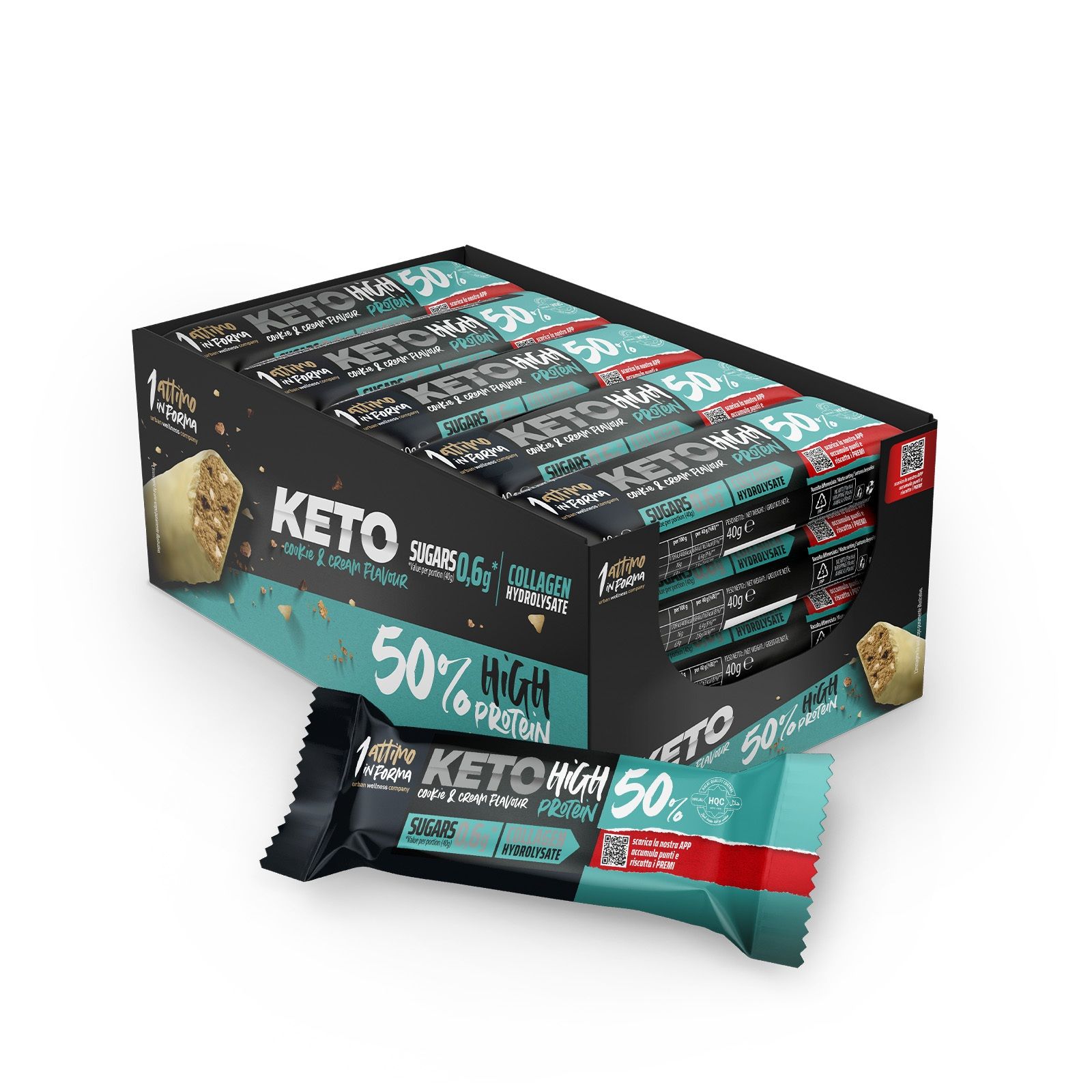 1attimoinforma 24 Barrette Keto Proteica al 50%; Gusto Cookie e Cacao