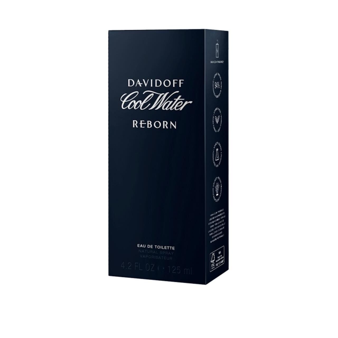 Davidoff Cool Water Reborn Man E.d.T. Nat. Spray. Confezione blu con nome del prodotto e loghi.