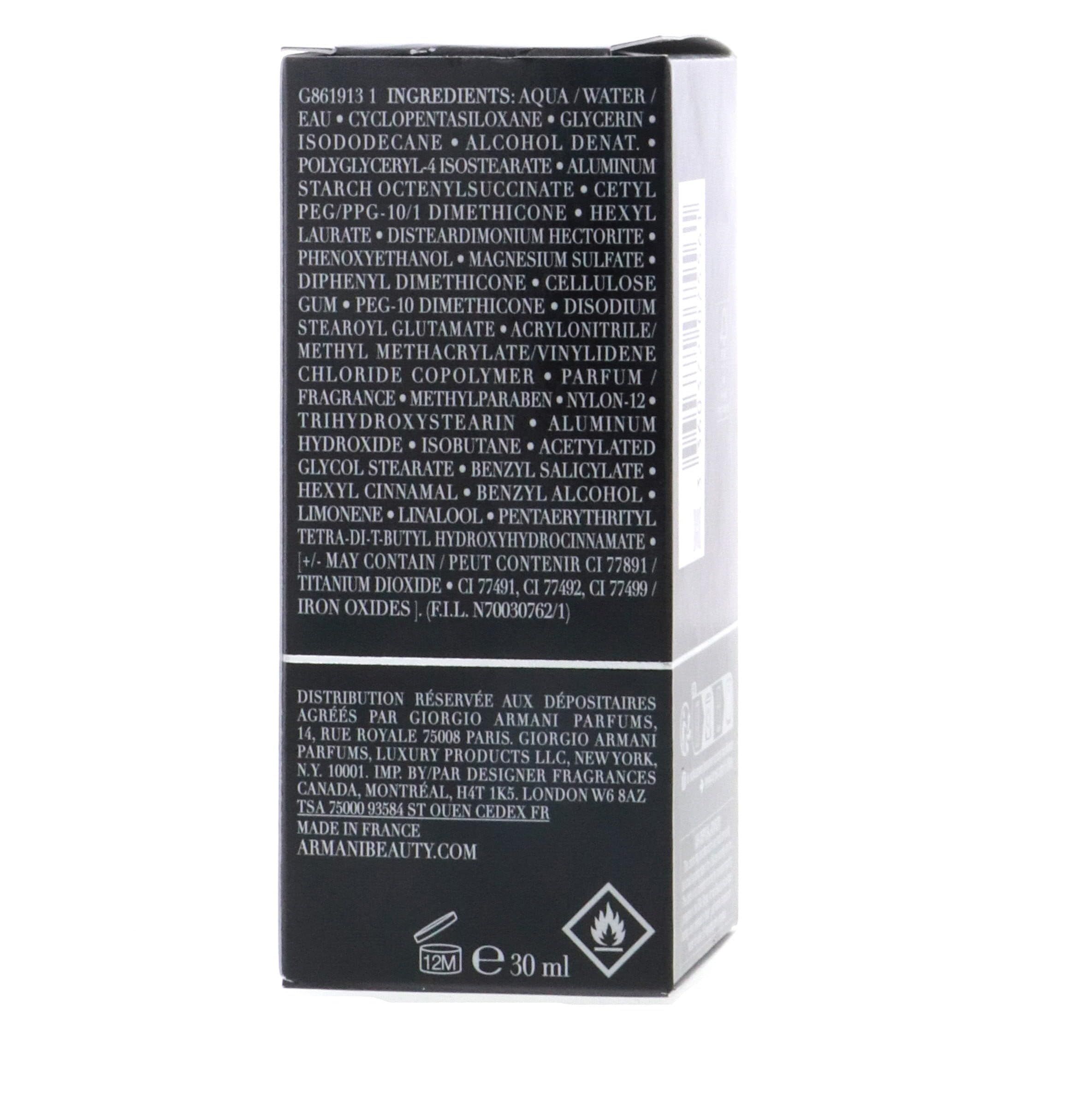 Confezione nera con ingredienti e informazioni. 30 ml e un simbolo di fiamma sono visibili.