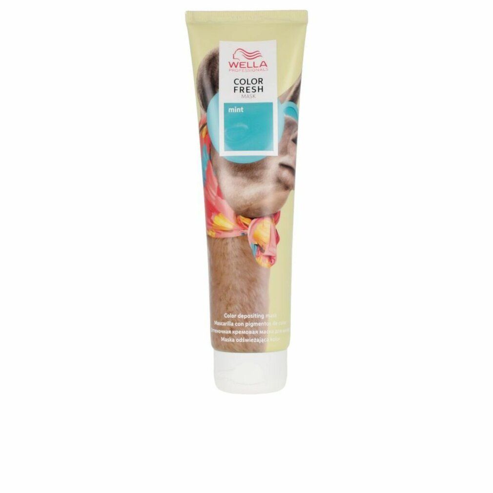 Tubo di Wella Color Fresh Mask Menta. Illustrazione di lama e nome del prodotto. Tappo bianco.