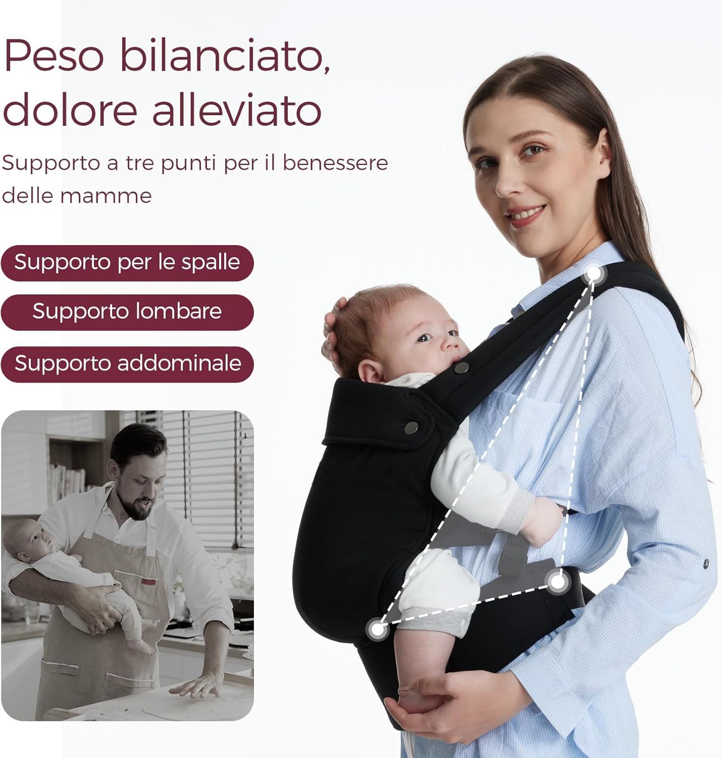 Momcozy Marsupio per Bambini Leggero e Traspirante Nero
