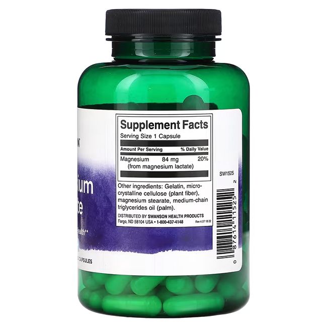 Flacone verde con capsule. Retro con etichetta bianca. Informazioni sugli ingredienti e valori nutrizionali.