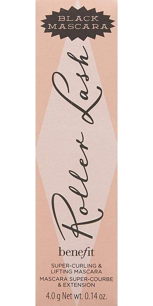 Scatola di mascara nero. Roller Lash e Benefit sono sulla scatola. 4,0 g netti.