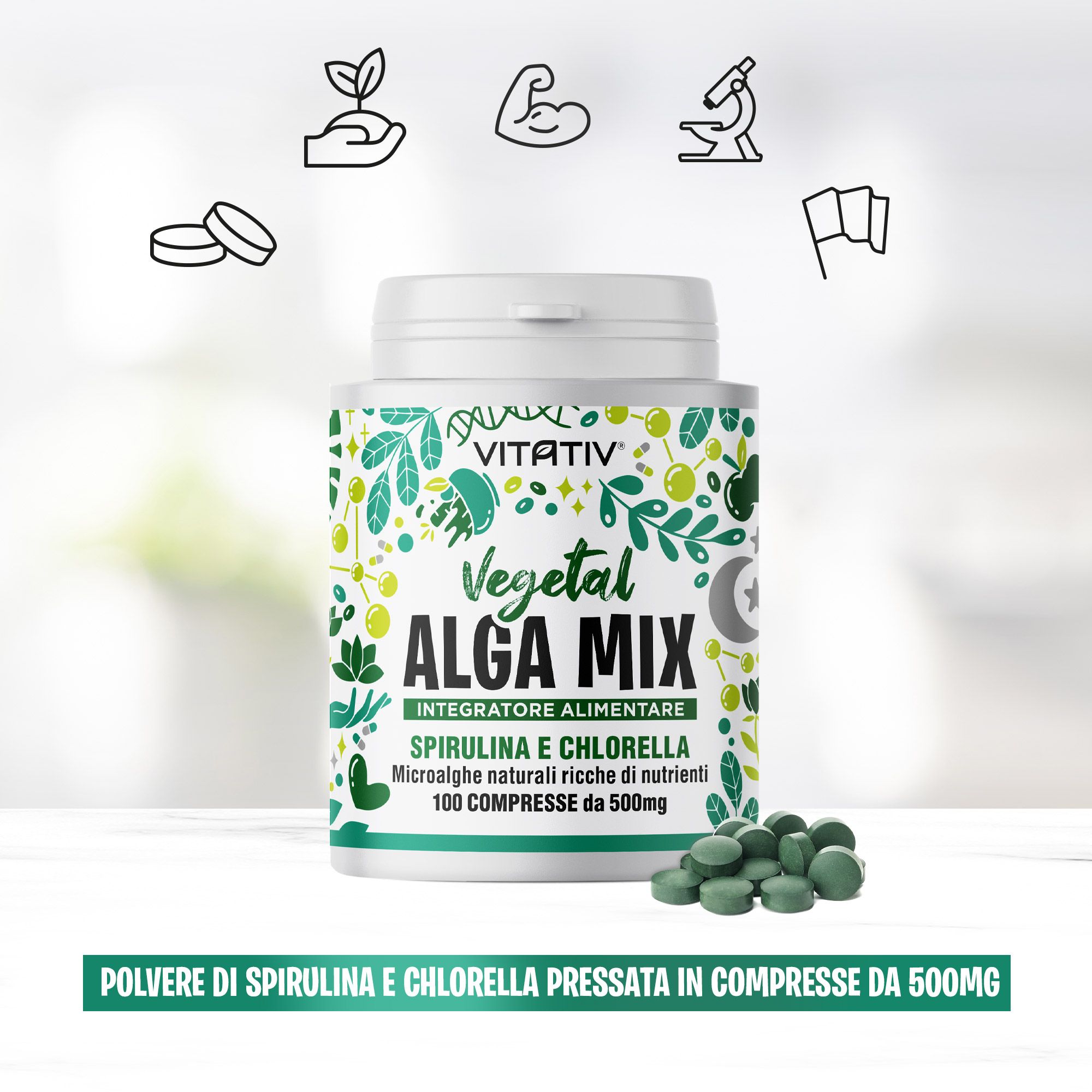 VITATIV® Alga Mix - Integratore a base di Spirulina e Chlorella - Compresse, Formula essenziale