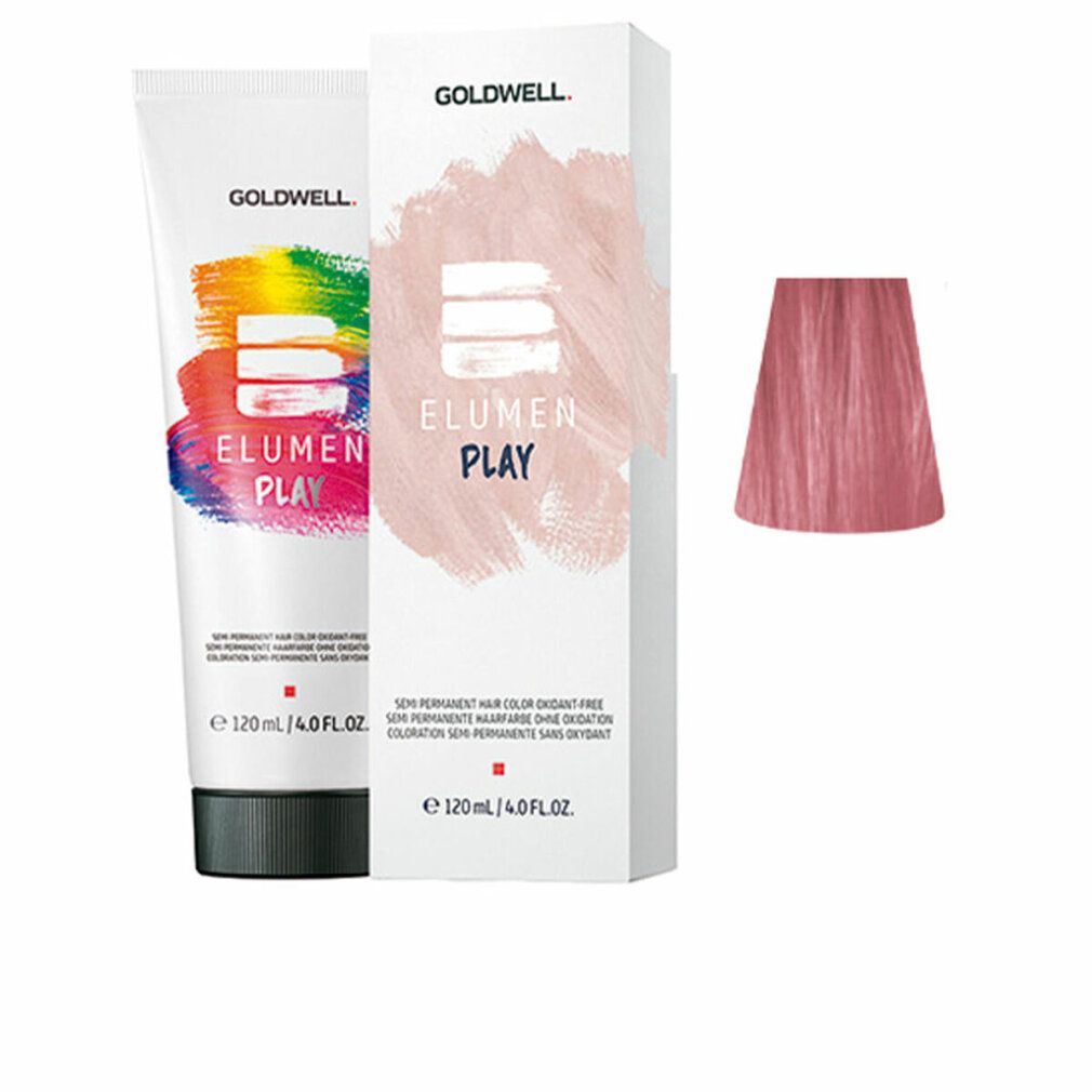 Goldwell Elumen Play Pastel Rose. Tubo e scatola con informazioni sul prodotto. Campione colore rosa.