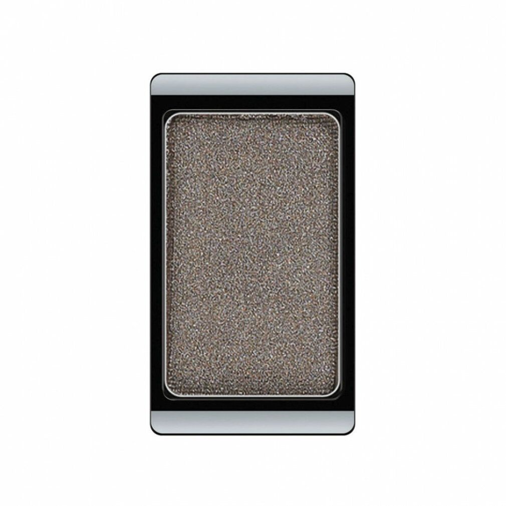Ombretto rettangolare. Tonalità grigia con glitter. Cornice nera con bordo argentato.