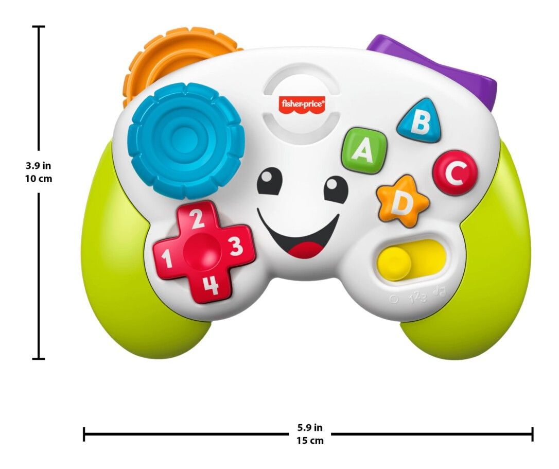Controller di gioco, bianco, verde, blu, rosso, arancione e viola. Dimensioni: 3,9 pollici x 5,9 pollici.