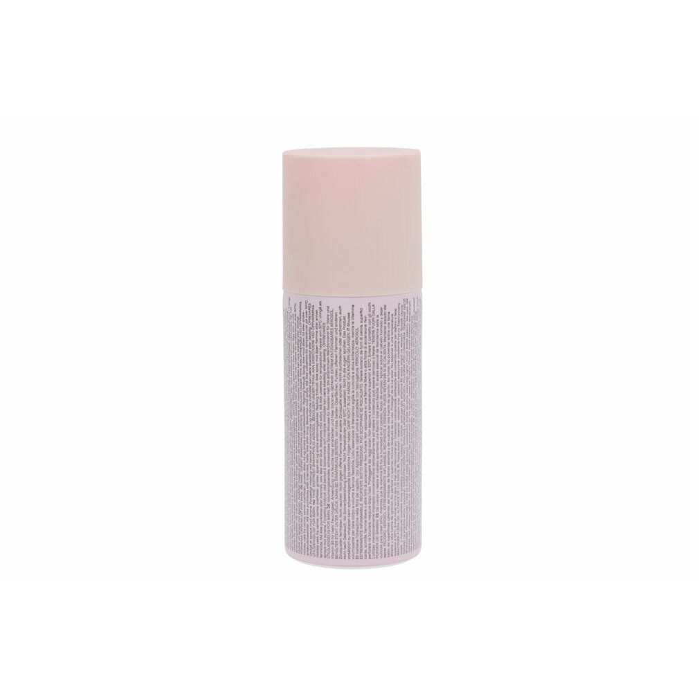 Flacone cilindrico con tappo rosa ed etichetta. Testo sull'etichetta. Sfondo bianco.