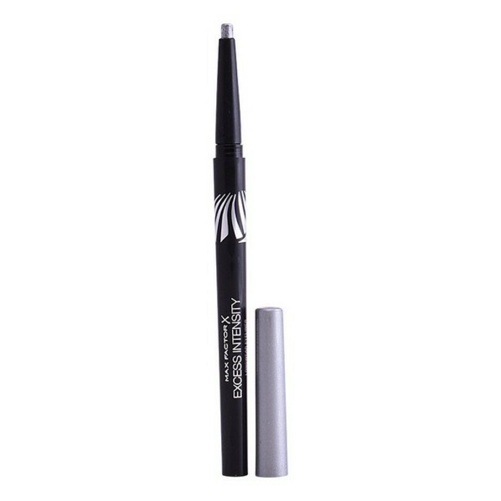 Eyeliner nero aperto, con matita nera e cappuccio argentato. Scritta: Max Factor Excess Intensity.