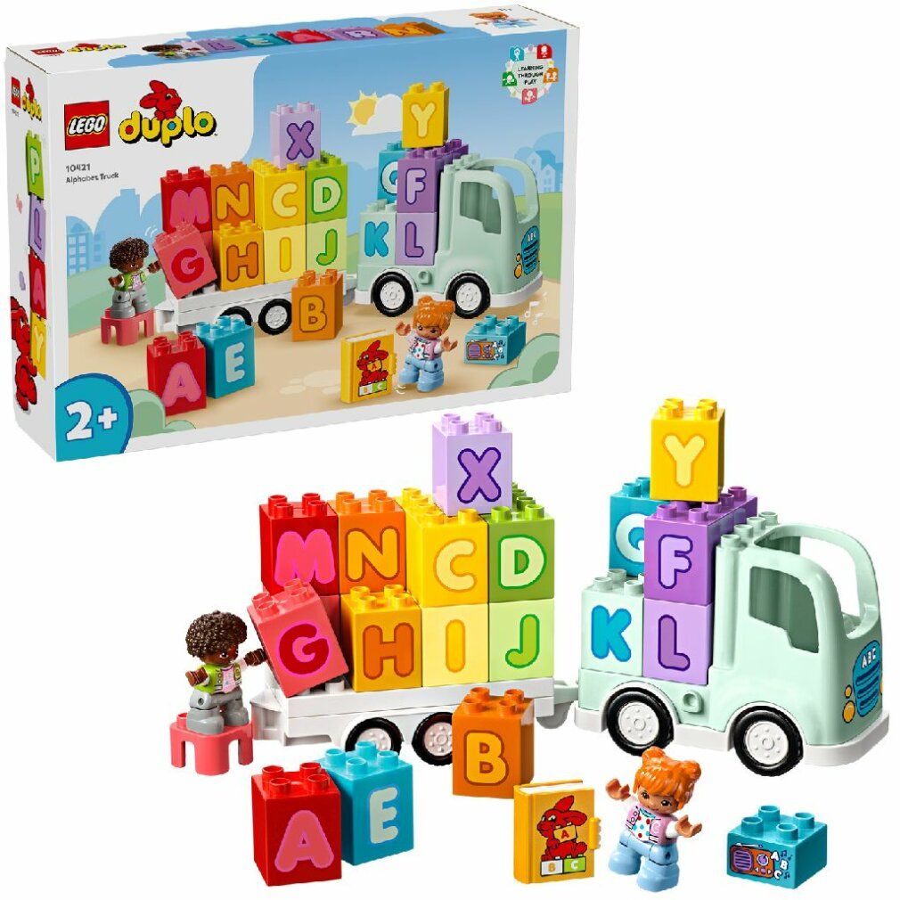 LEGO Duplo Il Camioncino dell'Alfabeto. Camion giocattolo con blocchi di lettere, personaggi e confezione. Età consigliata: 2+. Lettere A, B, C, D, E, F, K, M, N, X, Y. Confezione aggiuntiva.