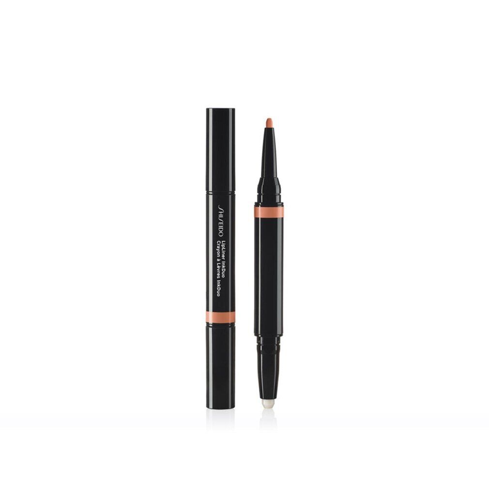 SHISEIDO Lip Liner Ink Duo 01. Matita nera con punta beige e scritta. Due estremità, una con punta, una con matita.