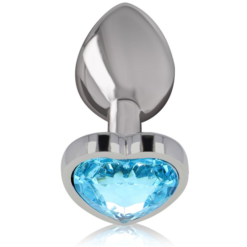 Intense Analplug in metallo con pietra a forma di cuore blu, vista posteriore.