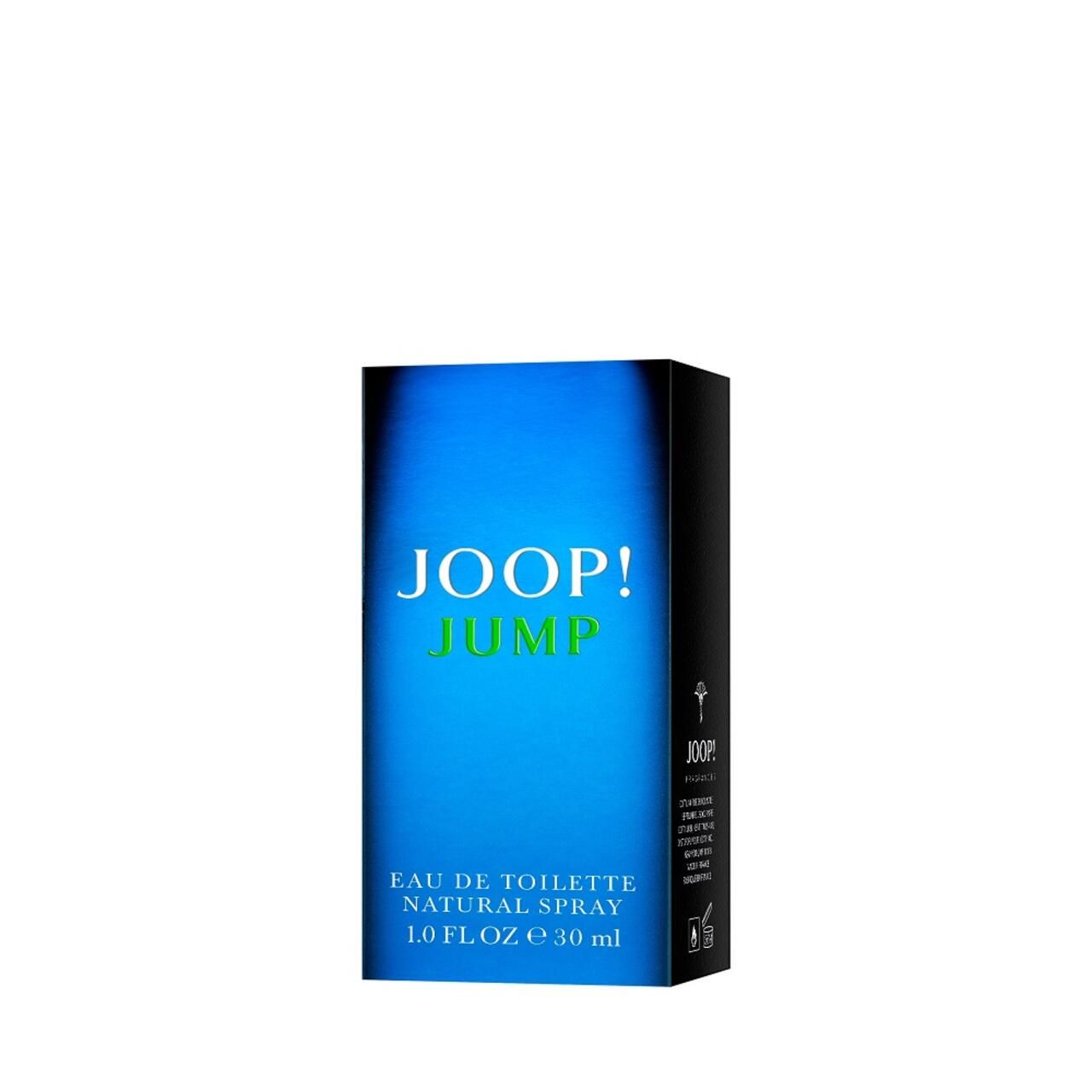 Confezione blu con scritta JOOP! JUMP. Testo: Eau de Toilette Natural Spray. Sfondo nero.
