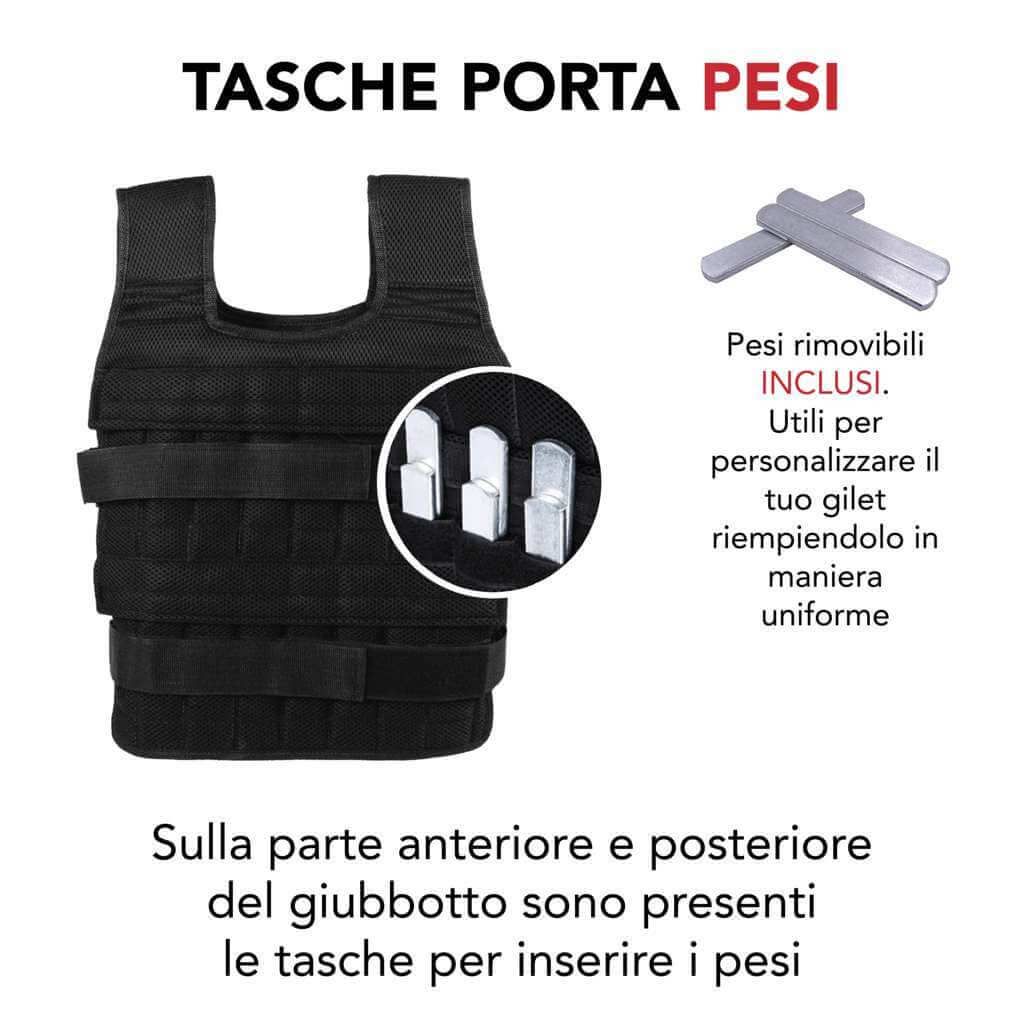 Gilet zavorrato nero con tasche per pesi. Pesi rimovibili inclusi.
