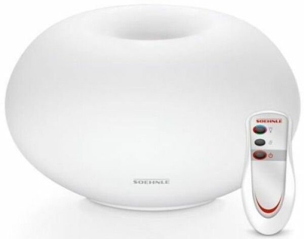 Diffusore di aromi bianco con foro centrale e telecomando. Scritta Soehnle.