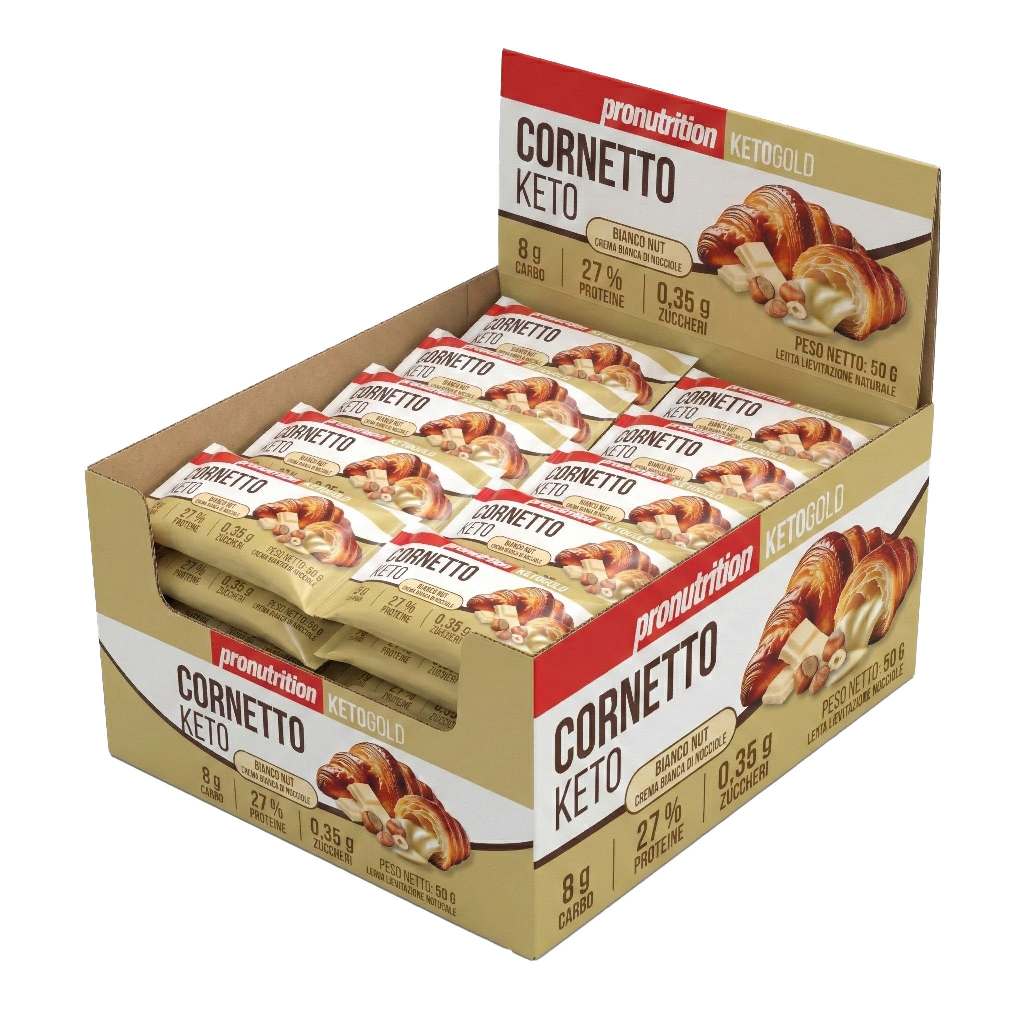 Pronutrition Cornetto Keto - Crema bianca nocciole - 35 pezzi 50g - Senza zuccheri aggiunti