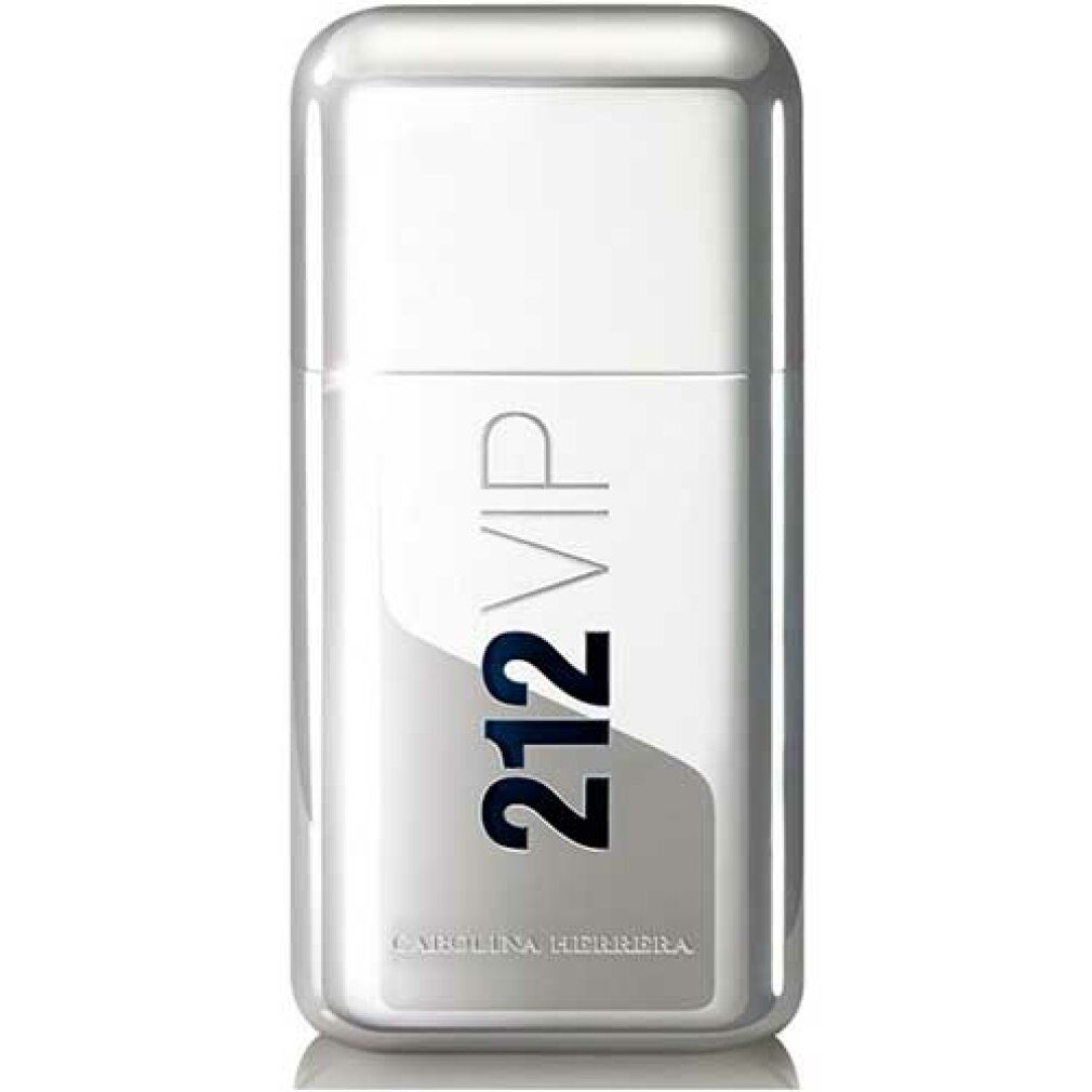 Flacone argentato con scritta 212 VIP. Carolina Herrera visibile in basso.