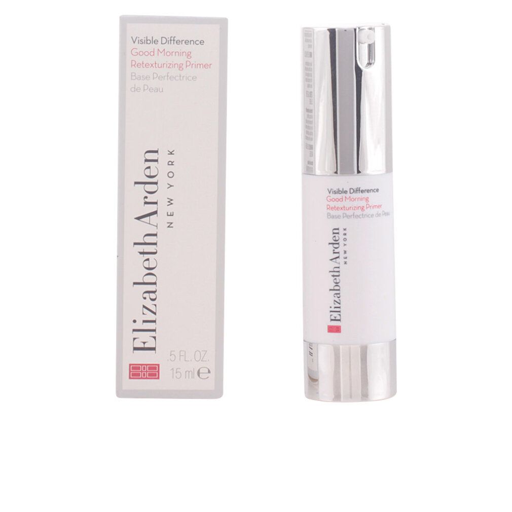 Flacone e confezione. Scritta: Visible Difference Good Morning Retexturizing Primer. Marchio: Elizabeth Arden. 15 ml.