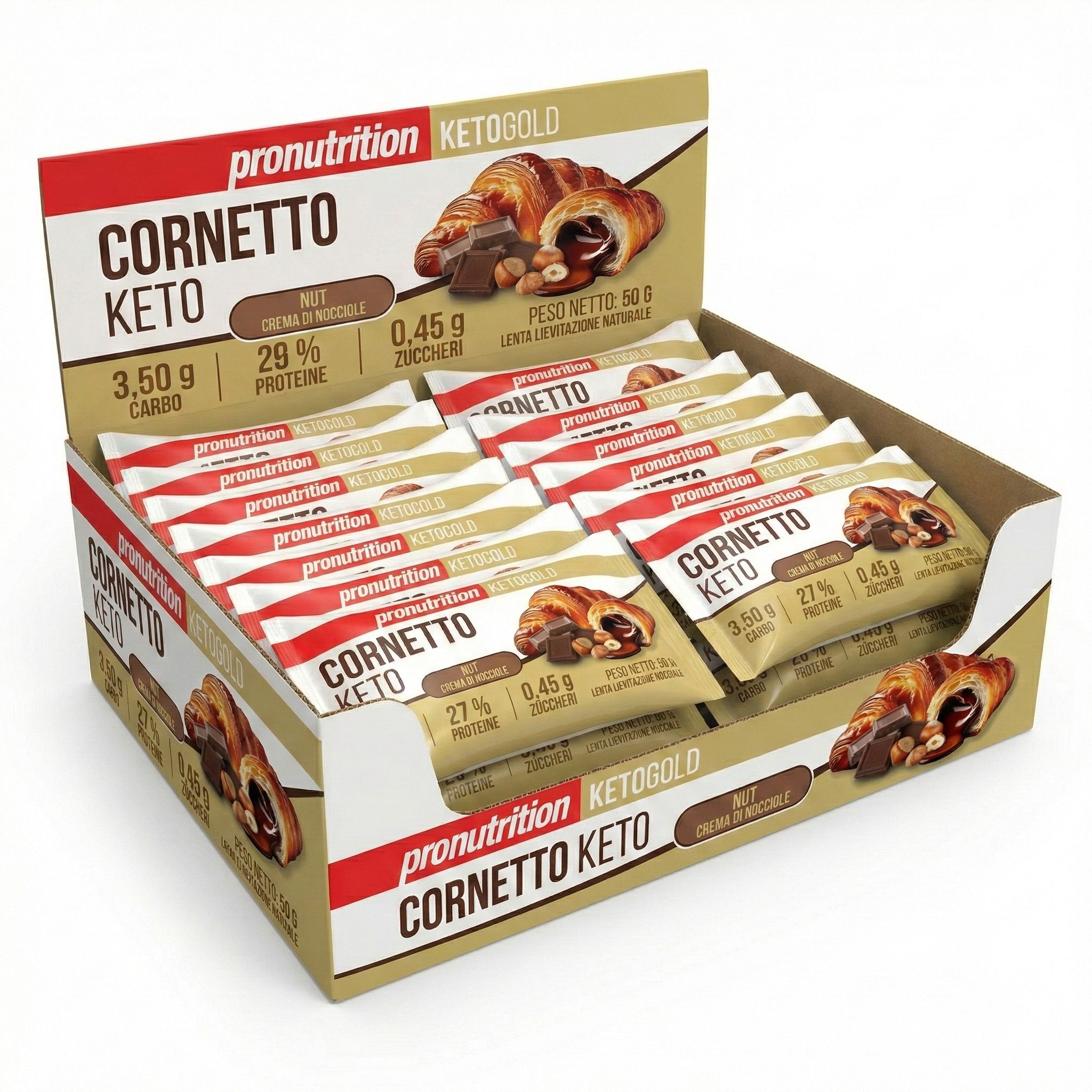 Pronutrition Cornetto keto - Crema di nocciole - 35 pezzi da 50 gr - Senza zuccheri aggiunti