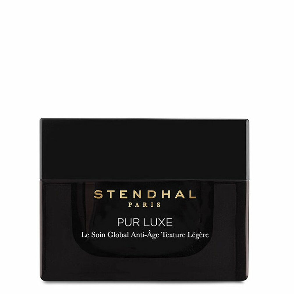 Vaso nero con scritta dorata: Stendhal Paris, Pur Luxe, Le Soin Global Anti-Âge Texture Légère. Coperchio.