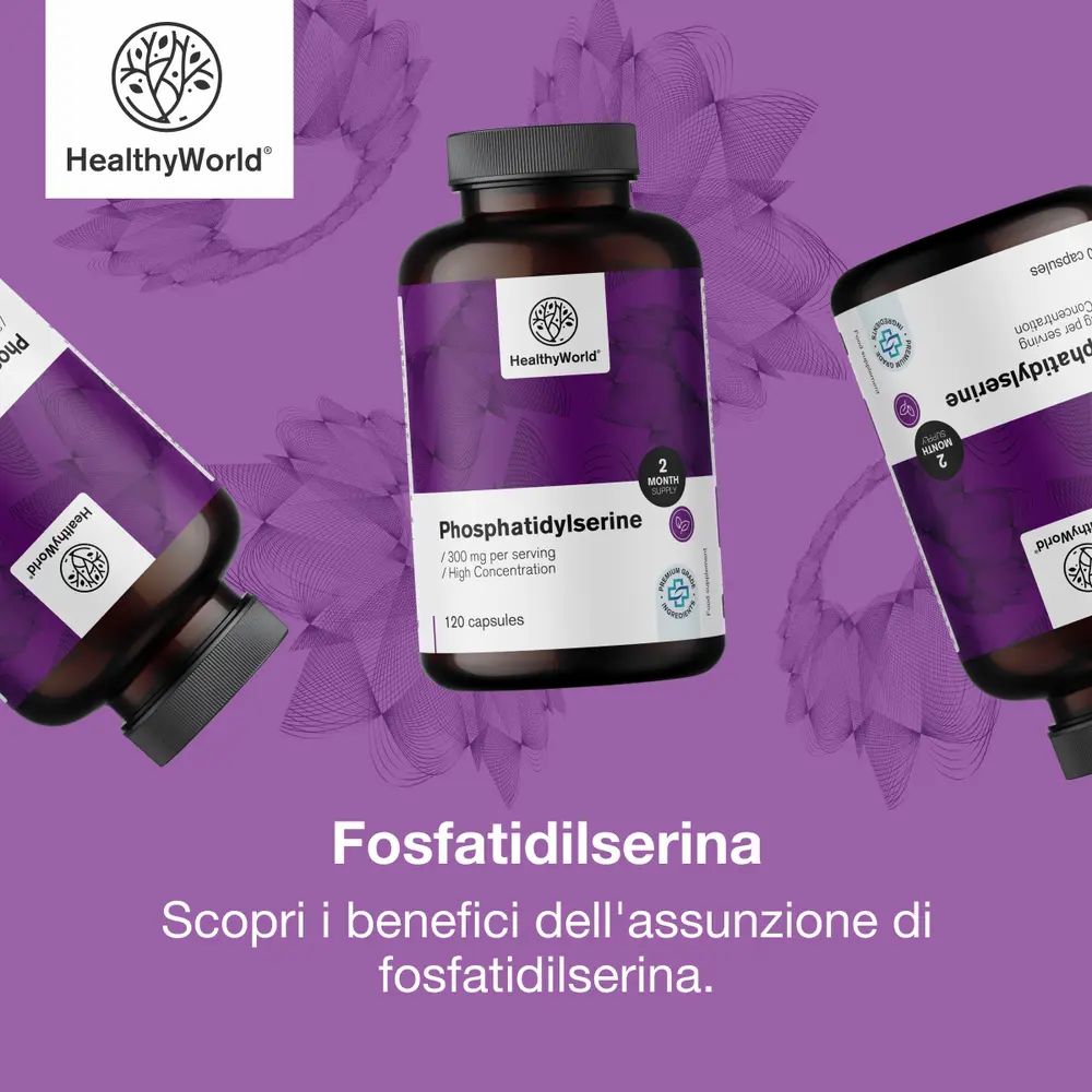 Una singola capsula di fosfatidilserina, dimensioni 21,6 mm x 7,64 mm, con scala.
