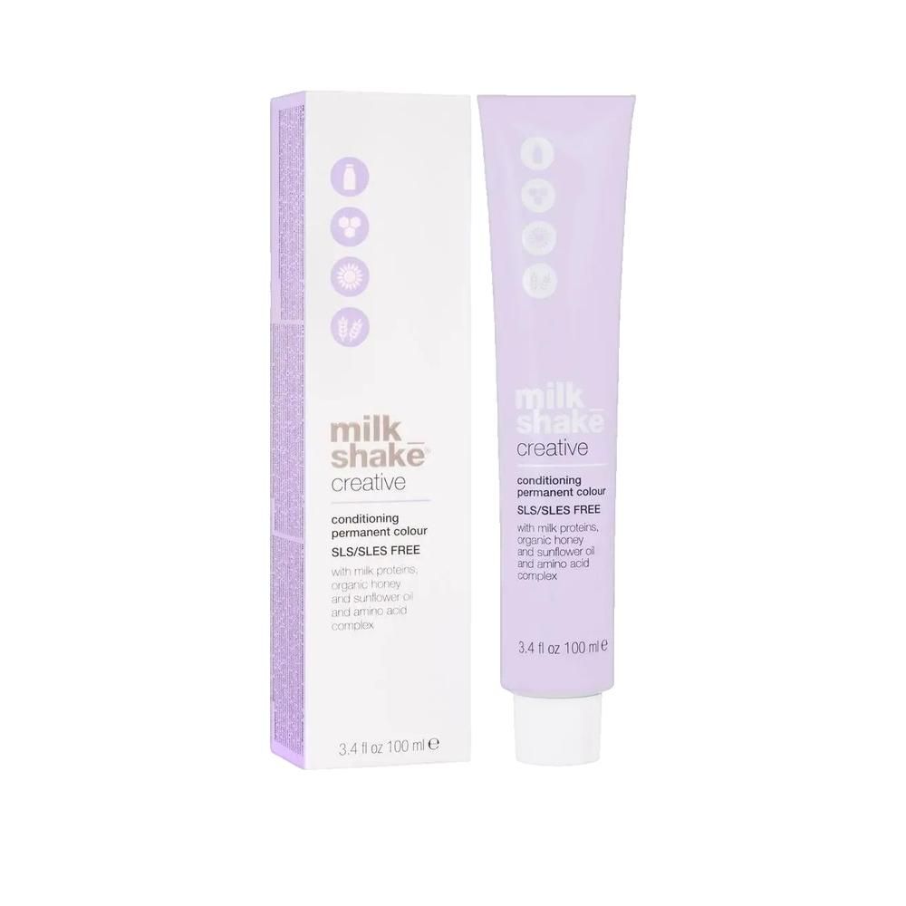 Tubo di tinta per capelli e confezione. Tubo con nome e testo del prodotto. Confezione bianca con nome e testo del prodotto.