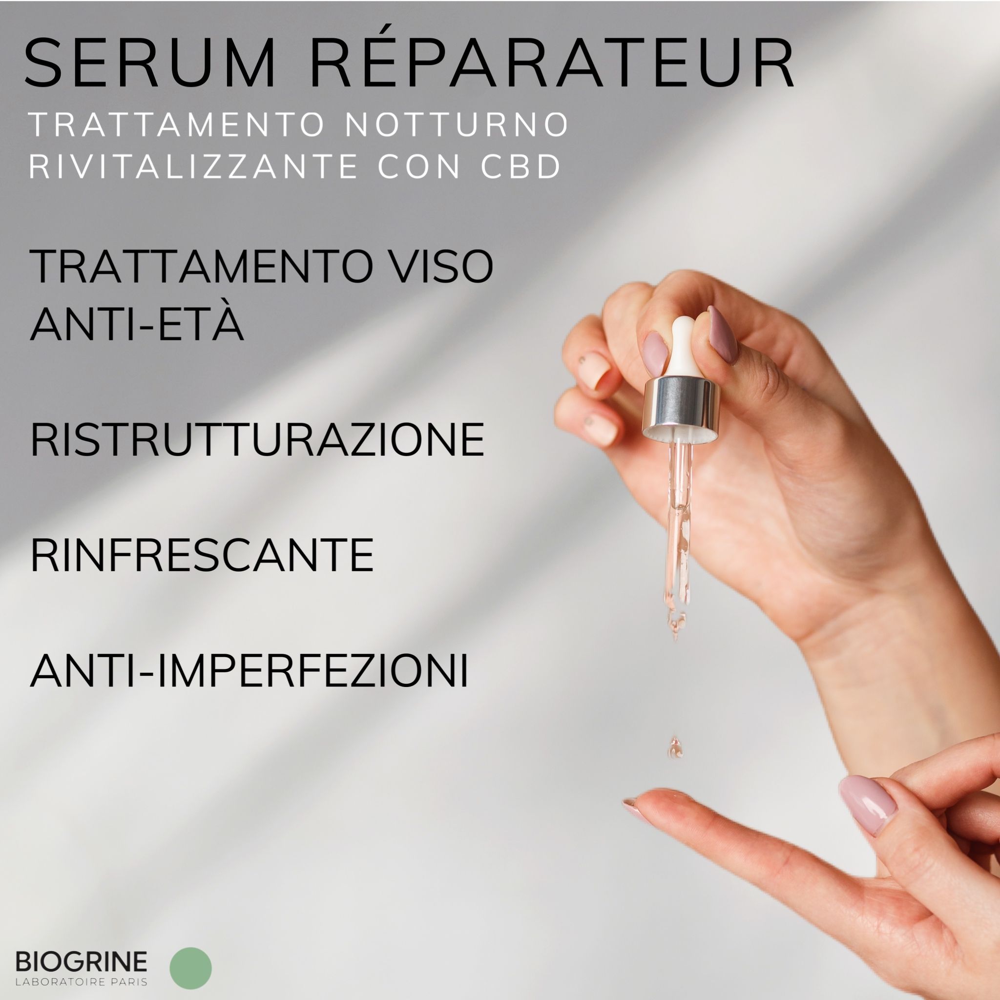 BIOGRINE Siero riparatore – Trattamento notte rivitalizzante con CBD e tè verde