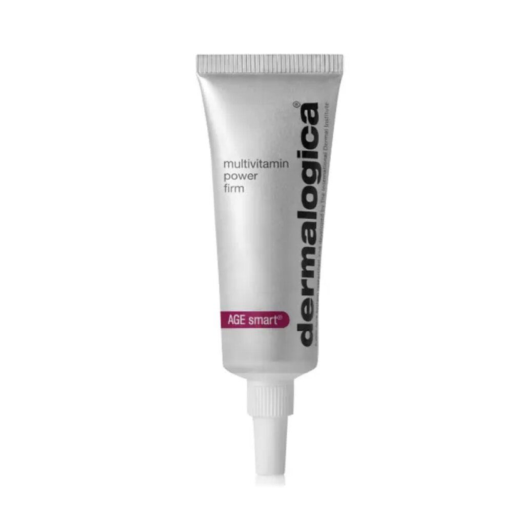 Tubo color argento con applicatore bianco. Scritta: Dermalogica, Multivitamin Power Firm, AGE smart.