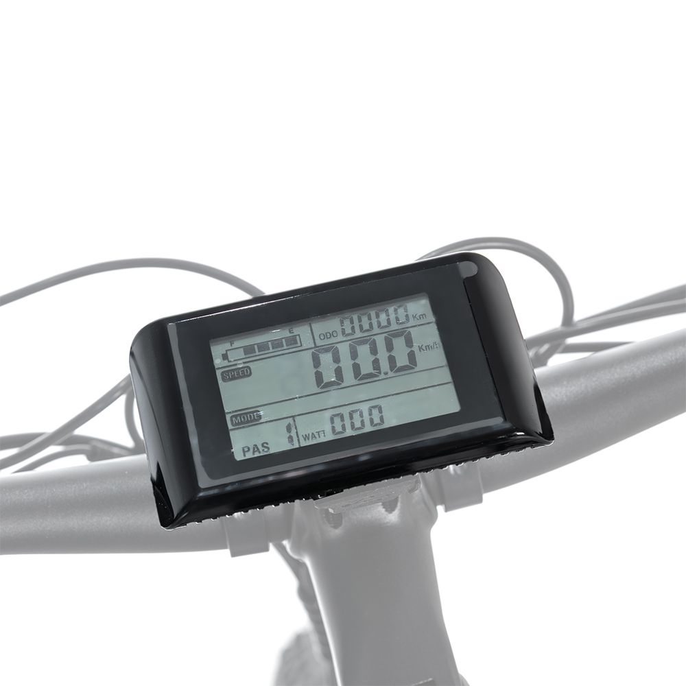 Computer di bordo sulla bici. Scatola nera, display LCD. Mostra velocità, distanza, potenza e livello PAS.