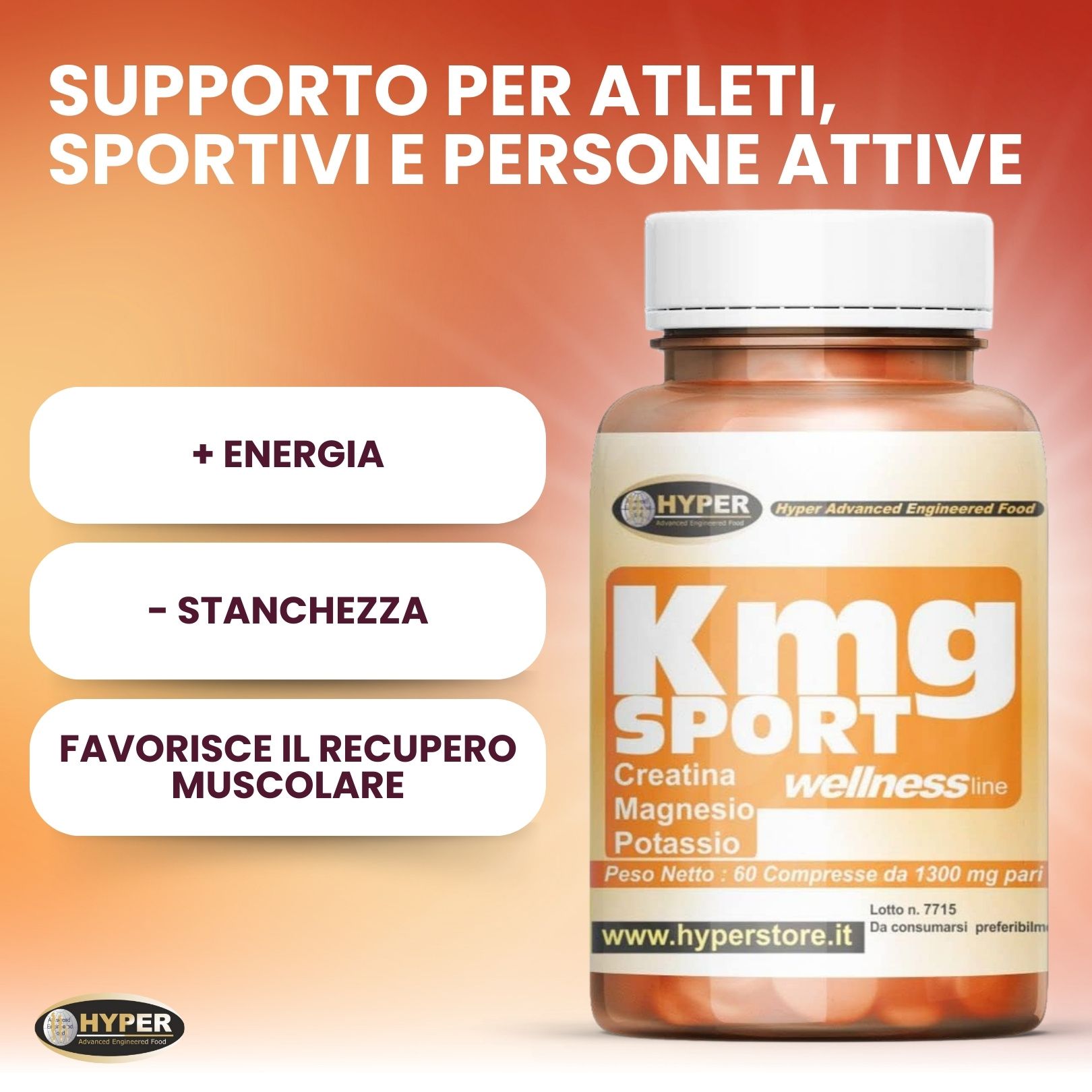 HYPER KMG Sport Integratore Alimentare Energetico con  Magnesio Potassio Creatina
