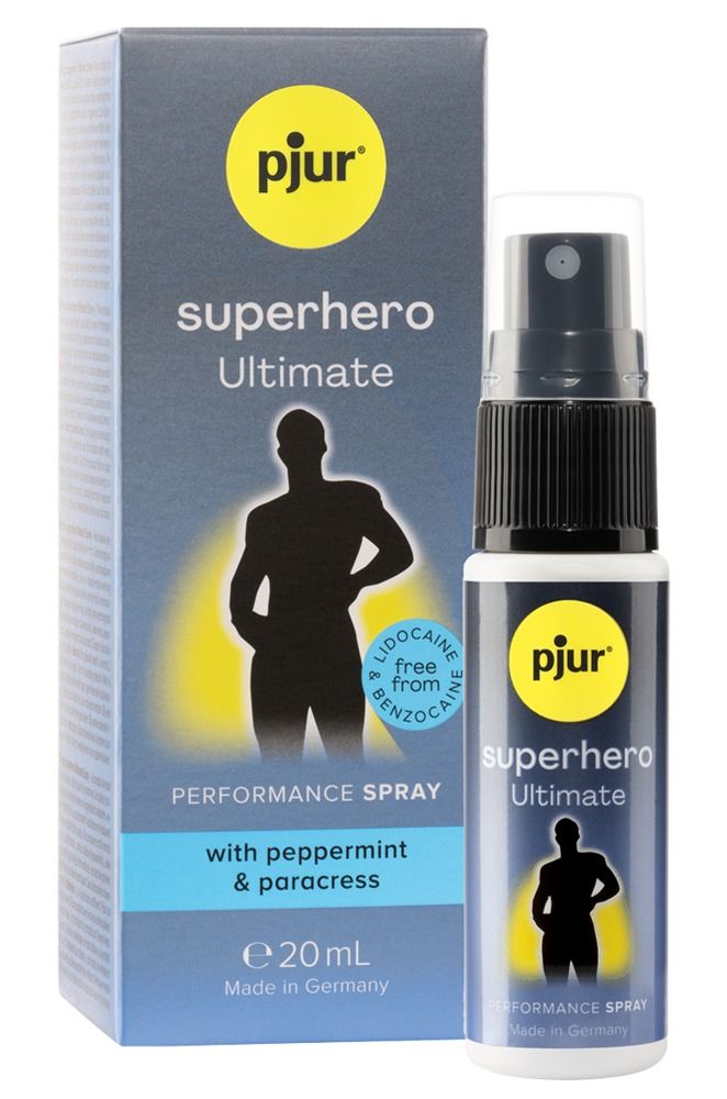 pjur SUPERHERO Ultimate Performance Spray 20ml flacone e scatola