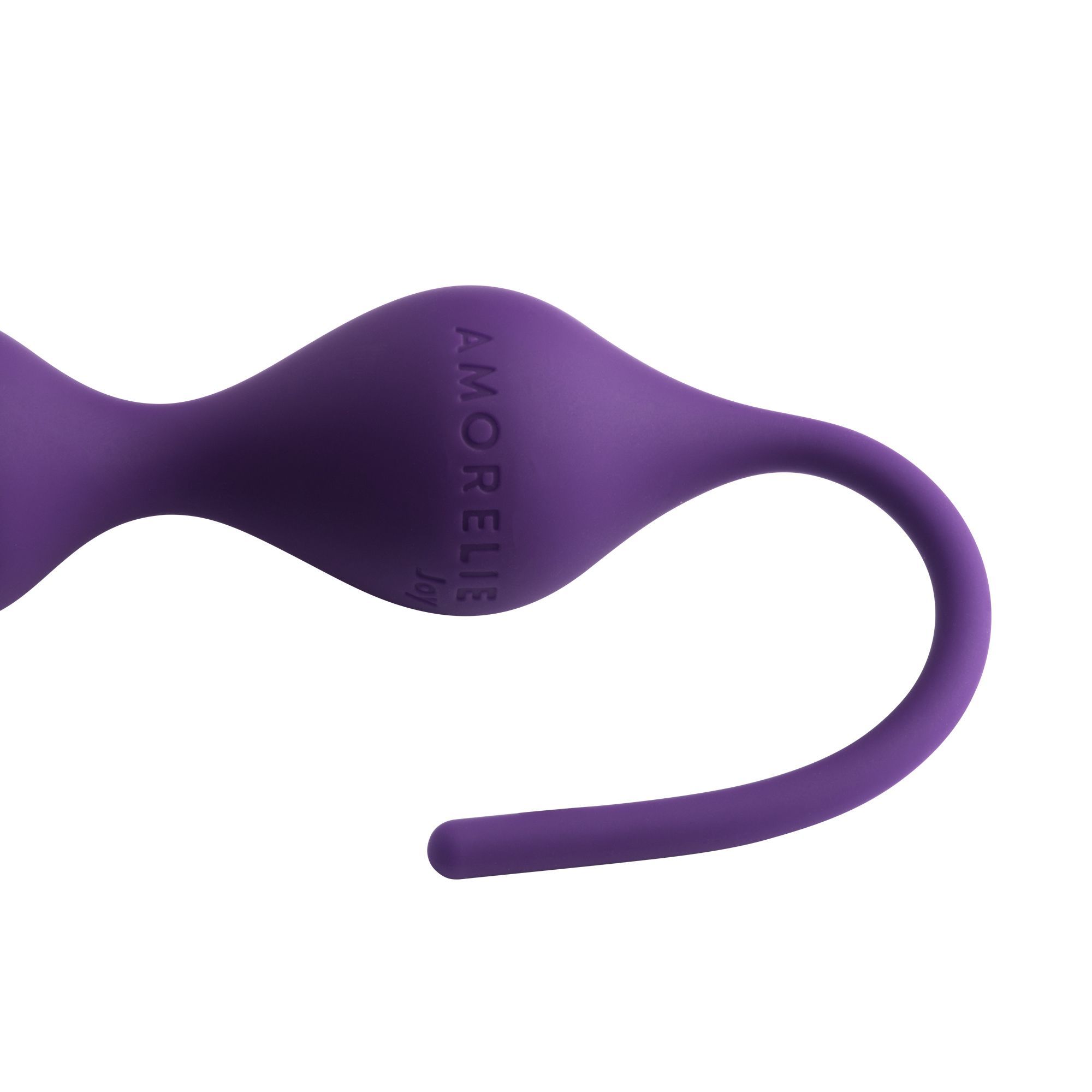 Primo piano delle palline intime viola con stelo. Lo stelo è curvo e ha una punta arrotondata.