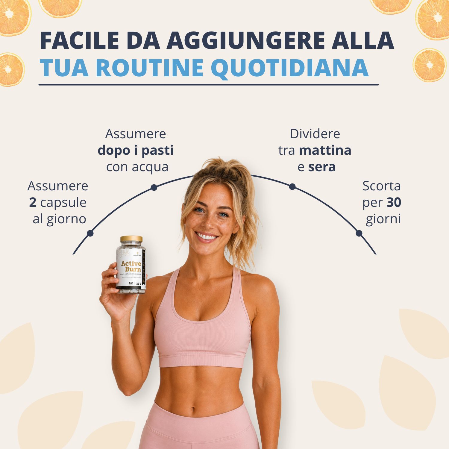 Flacone Golden Tree Active Burn con informazioni sugli ingredienti attivi brevettati.