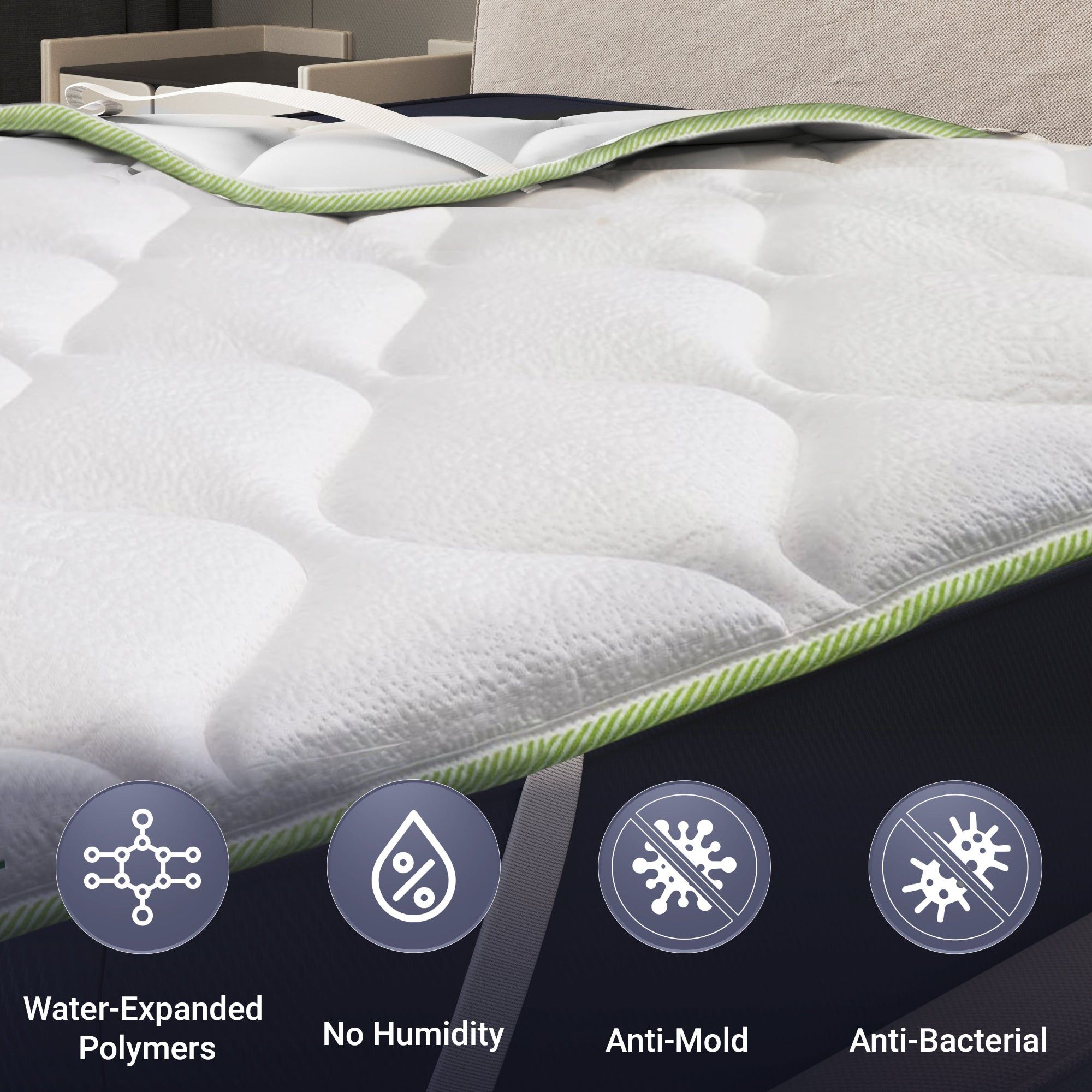 The White Stone Topper Rinfrescante Singolo con Elastici 100X190