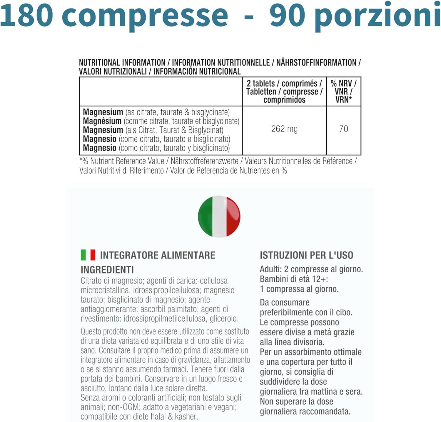 Igennus Magnesio Completo Triplo, Glicinato, Citrato e Taurato, Chelato, Vegano, Dose Ottimale
