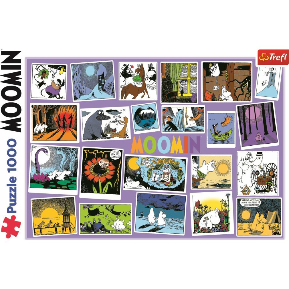 Scatola di puzzle Mumin. Stampe di scene del mondo Mumin. Marchio Trefl. Puzzle da 1000 pezzi.