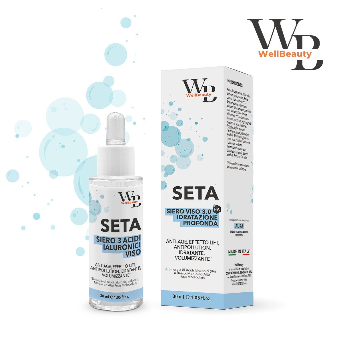 WellBeauty - SETA -  Siero Viso ai 3 Acidi Ialuronici