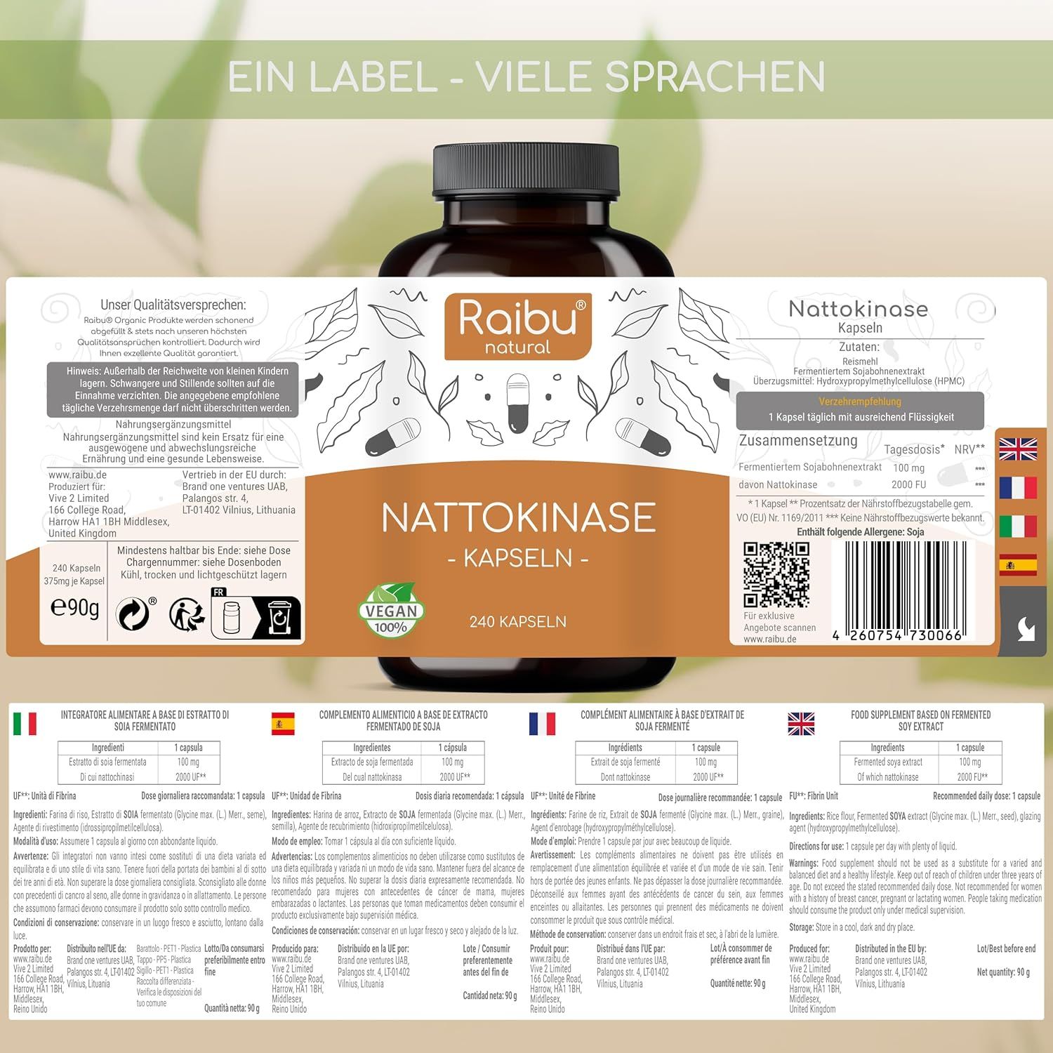 Nattokinase Capsule 100mg Alto Dosaggio - RAIBU