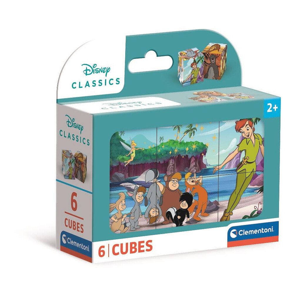 Confezione puzzle cubi Disney Classics. Sei cubi con personaggi Disney. Marchio: Clementoni. Età consigliata: 2+.