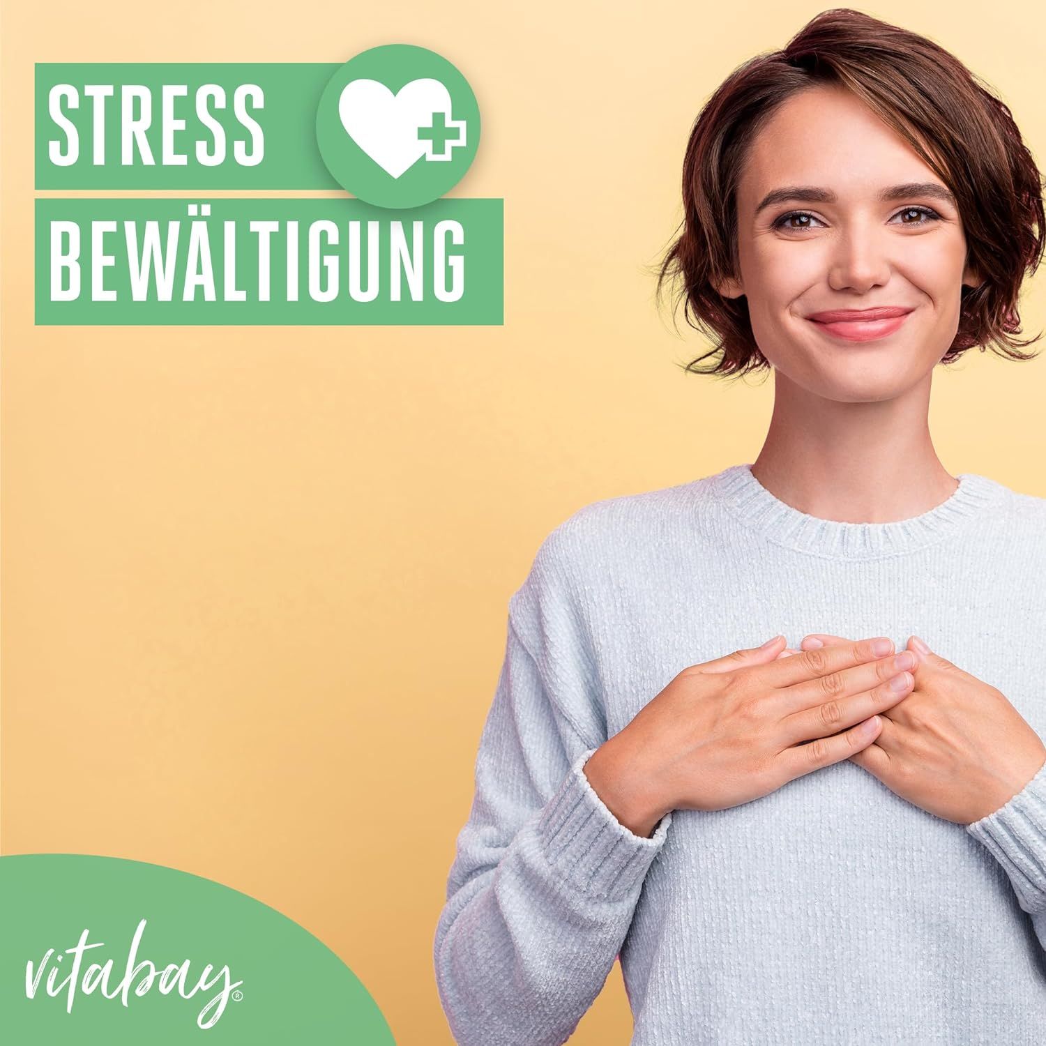 Donna con Vitabay Roter Panax Ginseng Extrakt per la gestione dello stress.