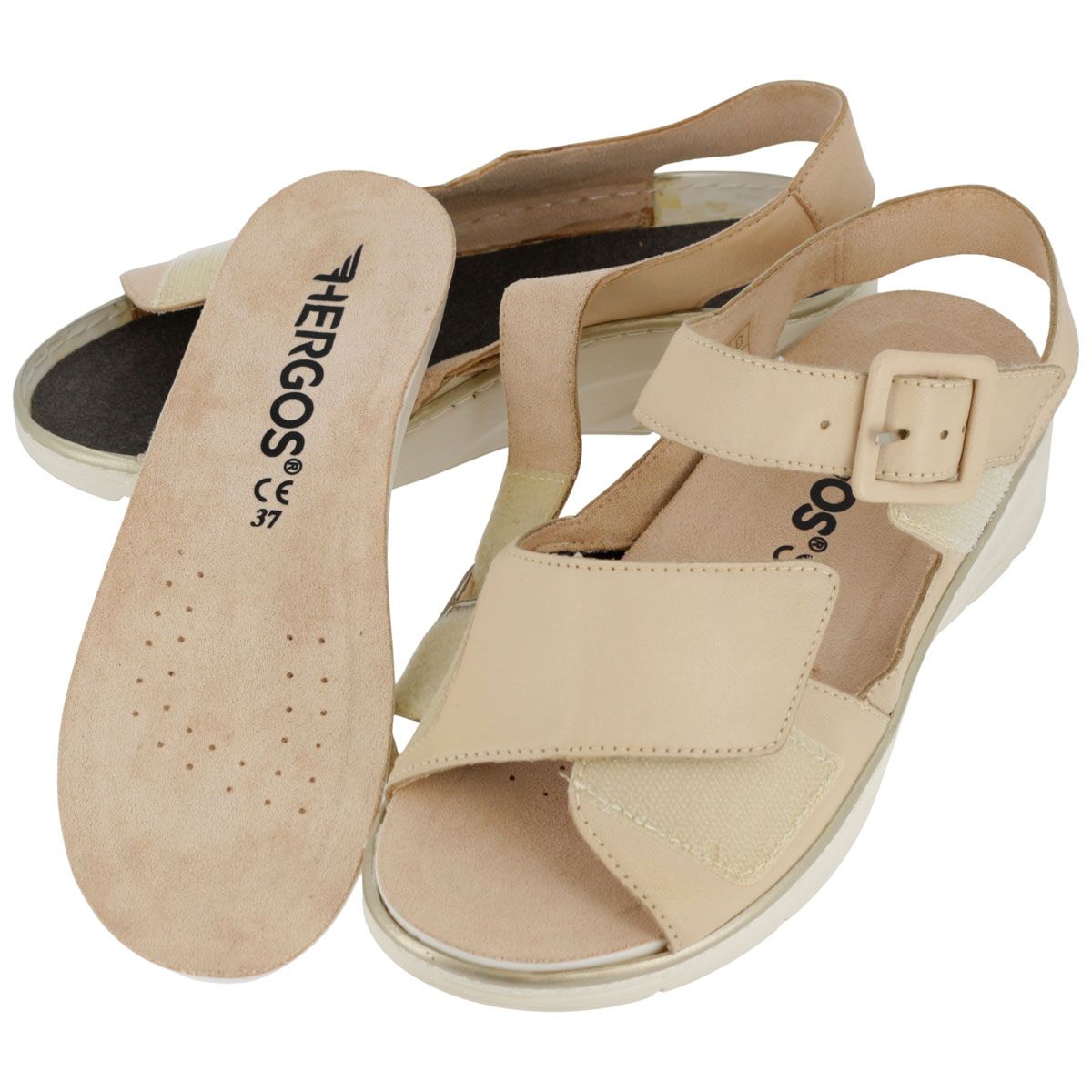 Hergos H5801 - Sandalo in pelle e tessuto elasticizzato con plantare estraibile