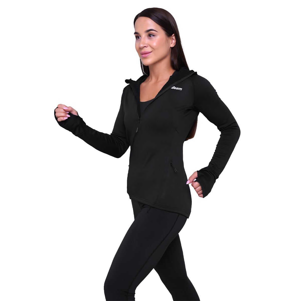 GymBeam Felpa Pulse Running donna slim 1/2 zip con cappuccio Black