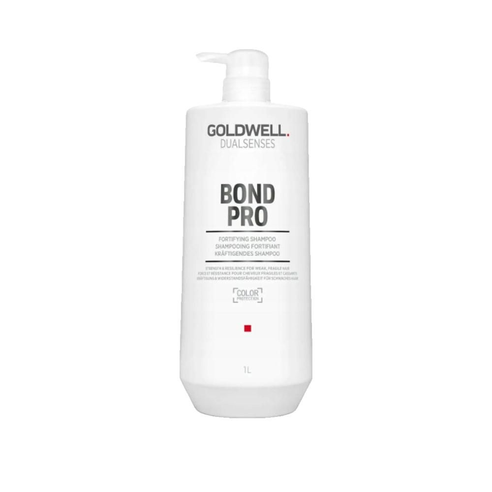 Flacone bianco con dosatore. Scritta: GOLDWELL DUALSENSES BOND PRO. 1L. Marchio colore.